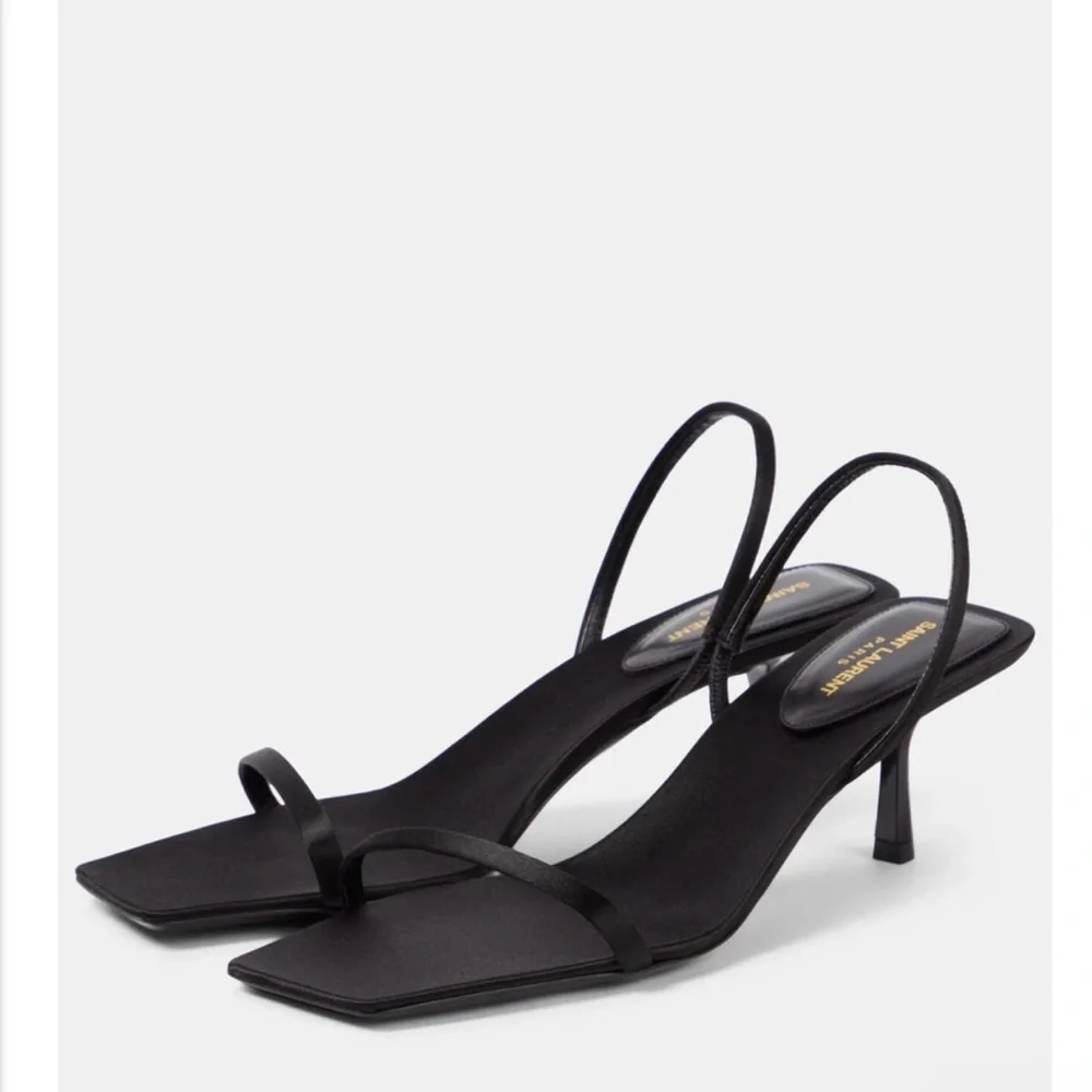 Saint Laurent NWT- Jaspe 55 Black Silk Slingback Kitten Heel Sandals 40 - Picture 2 of 7
